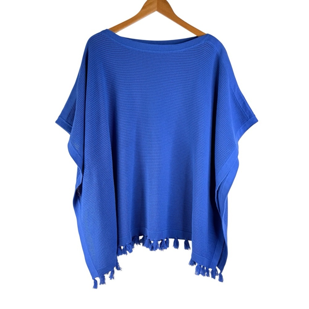 J. McLaughlin Women’s  Asha Tassel Poncho Blue Cotton One Size